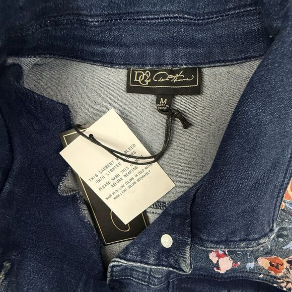 NEW DG2 by Diane Gilman Floral Denim Jean Jacket Women Size Medium Split Cuffs - Picture 6 of 12